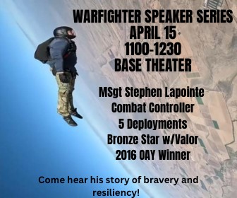 Flyer for Warfighter Series on April 15 from 1100 - 1230 at the Langley Base Theater